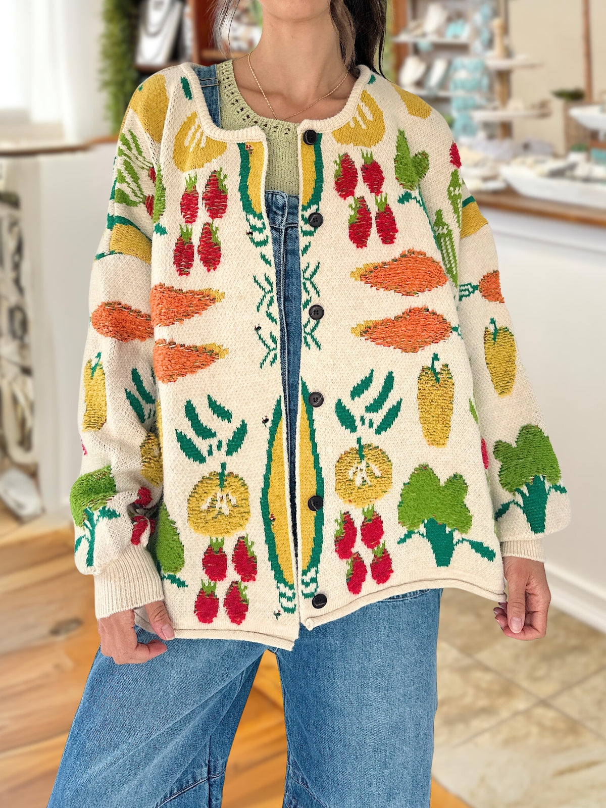 Harvest Vegetable Pattern Cardigan