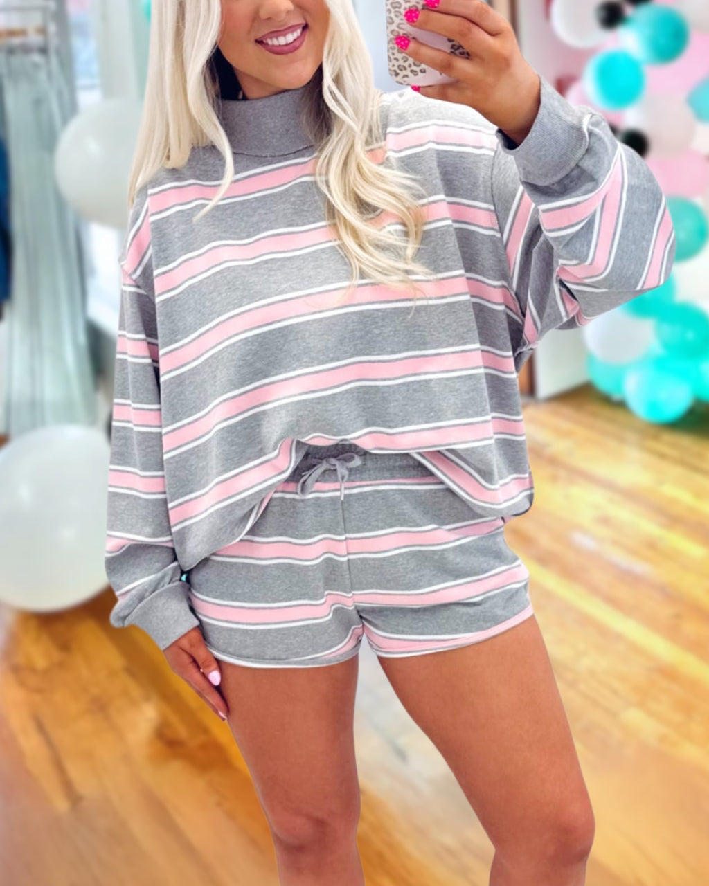 Stripe Mock Neck Cozy Set