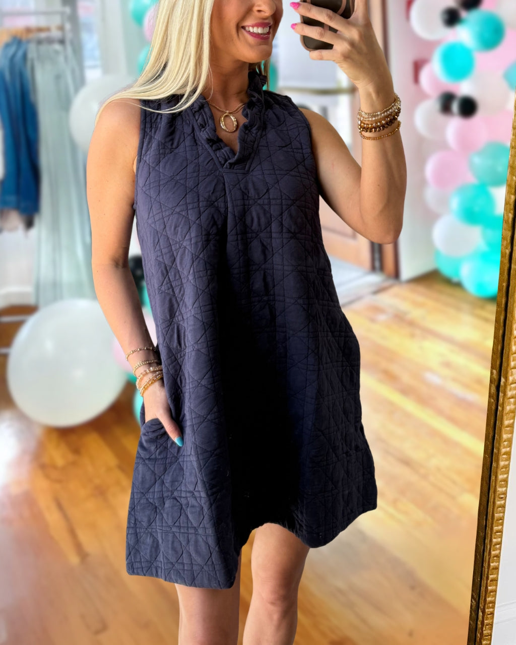 Quilted Sleeveless V-neck Dress