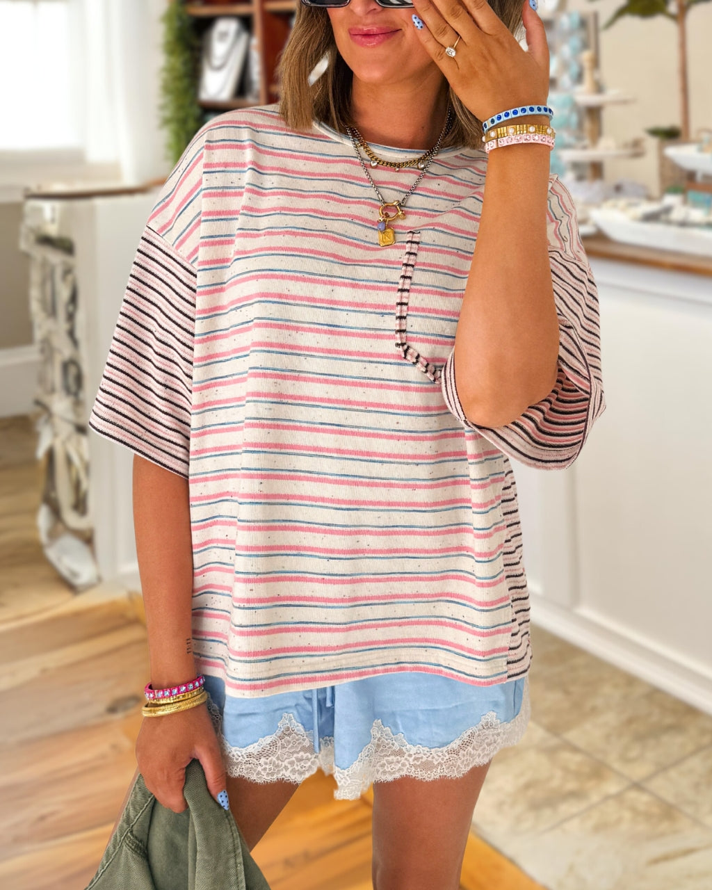 Unique Color-block Striped T-shirt