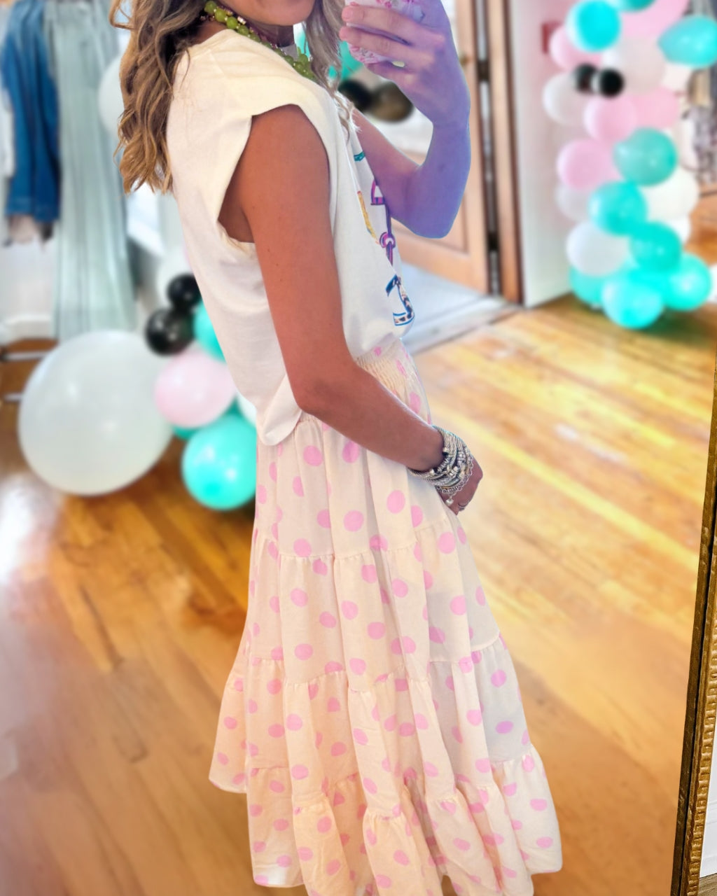 Polka Dot Layered Satin Skirt