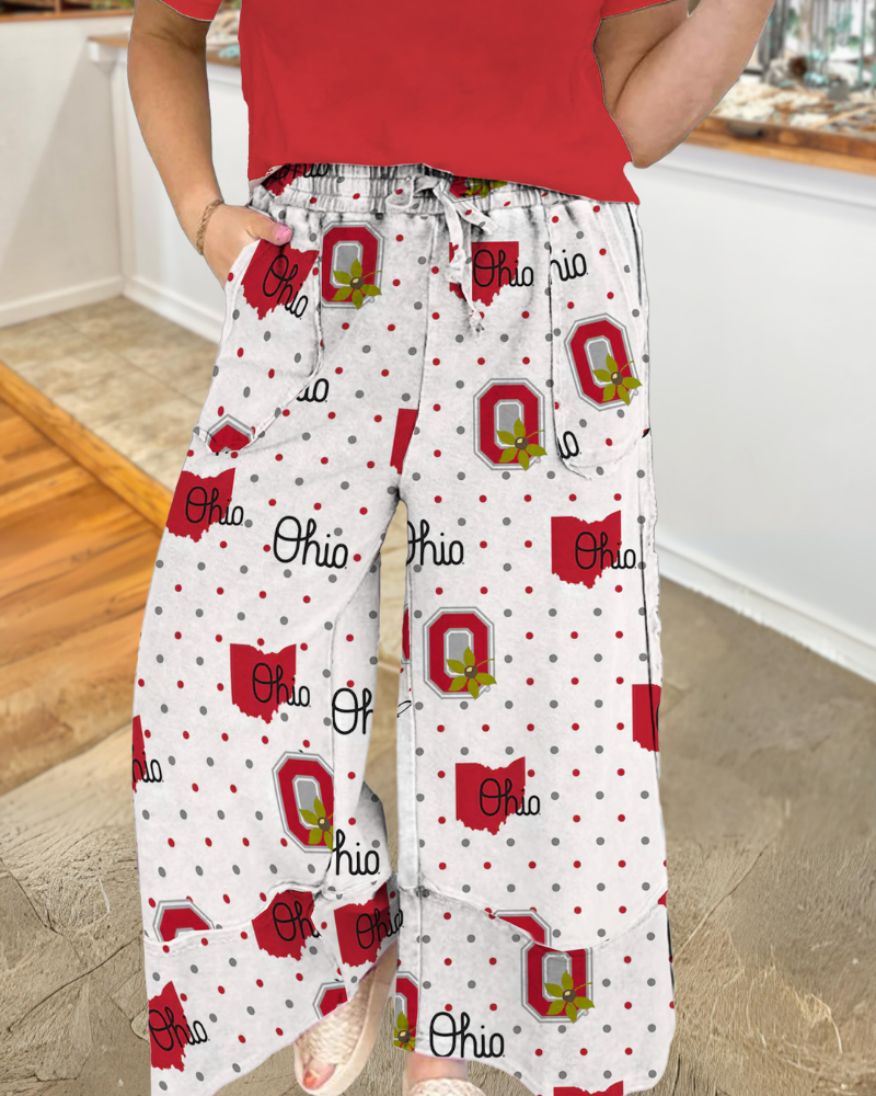 OHIO State Polka Dot Wide-Leg Pants
