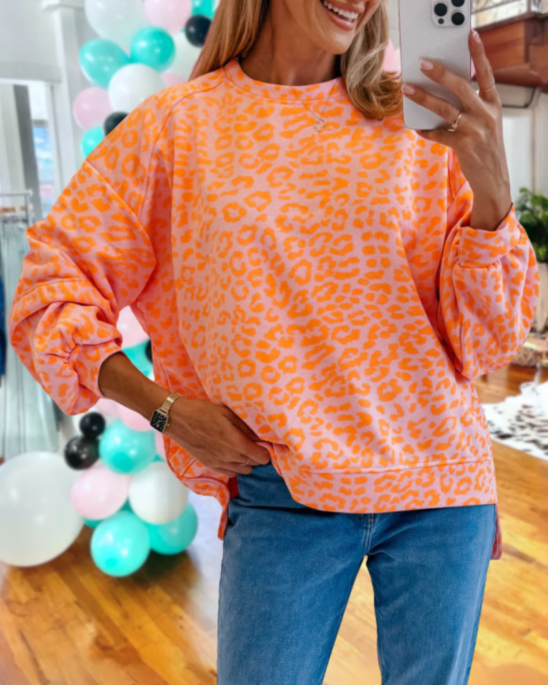 Leopard Print Crew Neck Sweatshirt