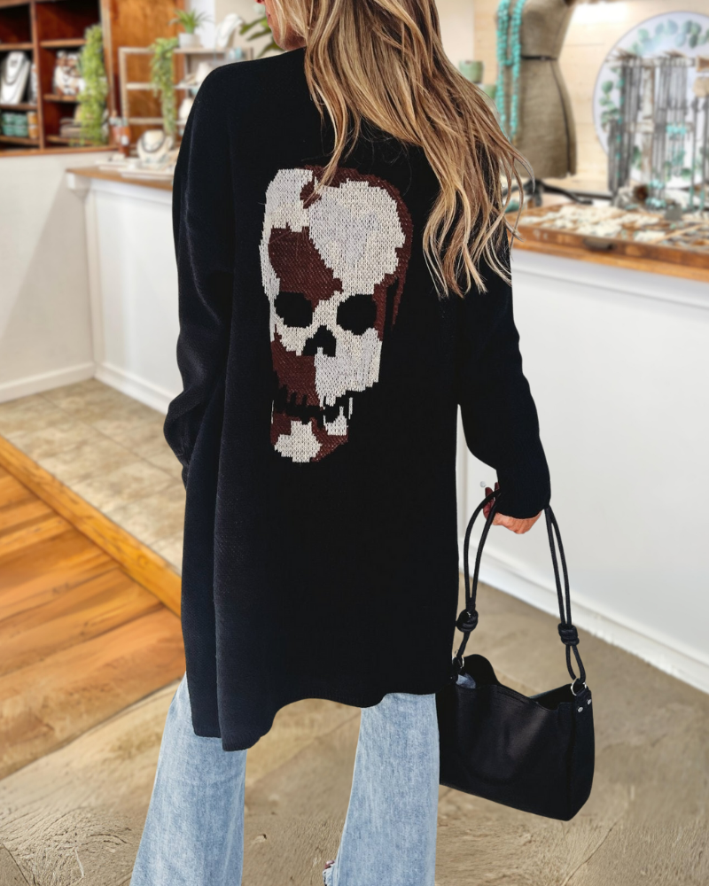 Fun Embroidered Skull Long Cardigan