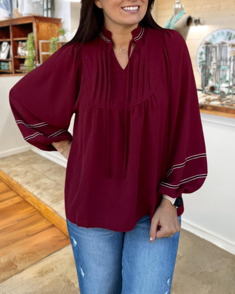 Vintage Pleated Lantern Sleeve Top