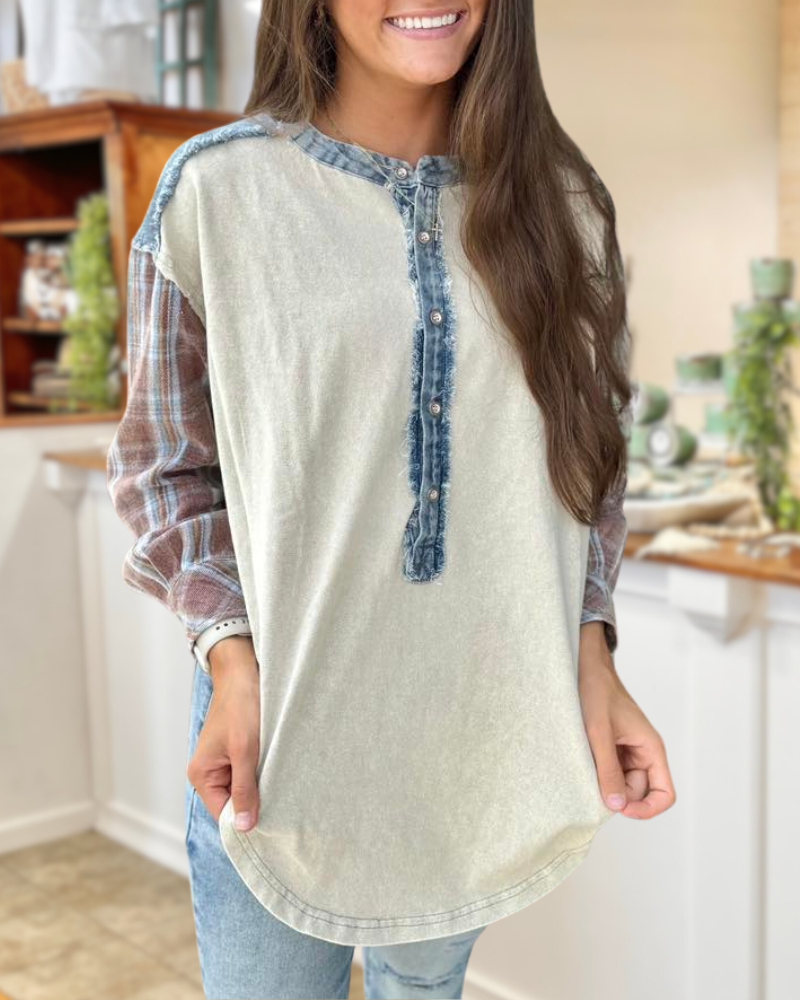 Plaid Patchwork Long Sleeve Top