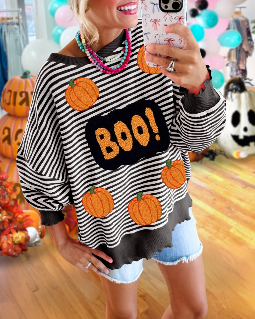 Halloween Pumpkin BOO Embroidered Sweatshirt