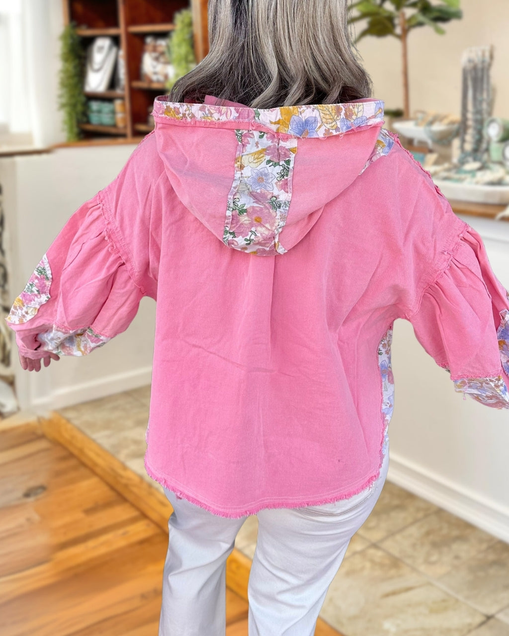 Floral Washed Raw Edge Jacket