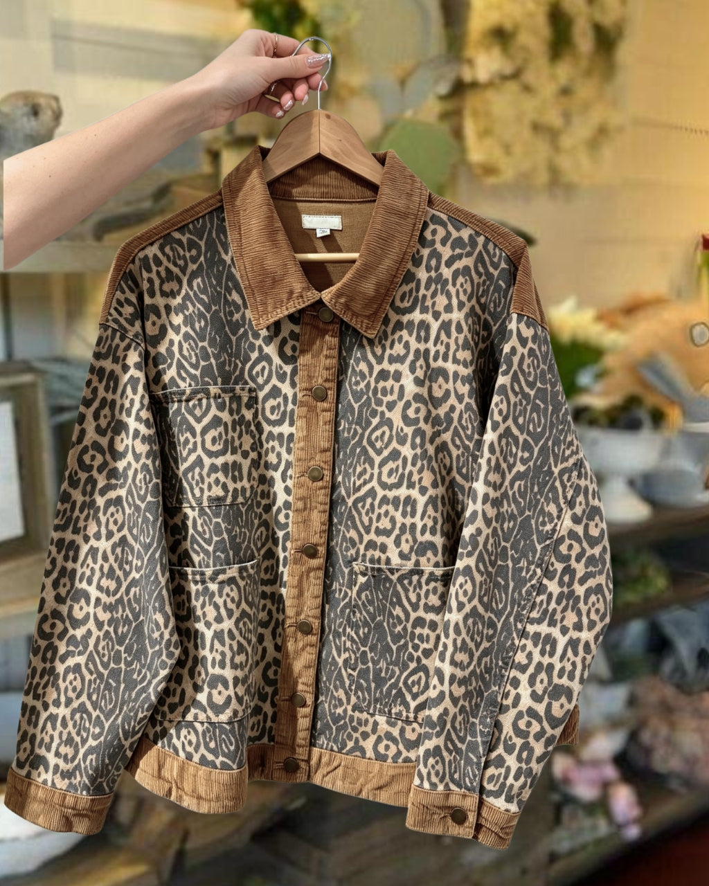 Corduroy Spliced Leopard Print Jacket