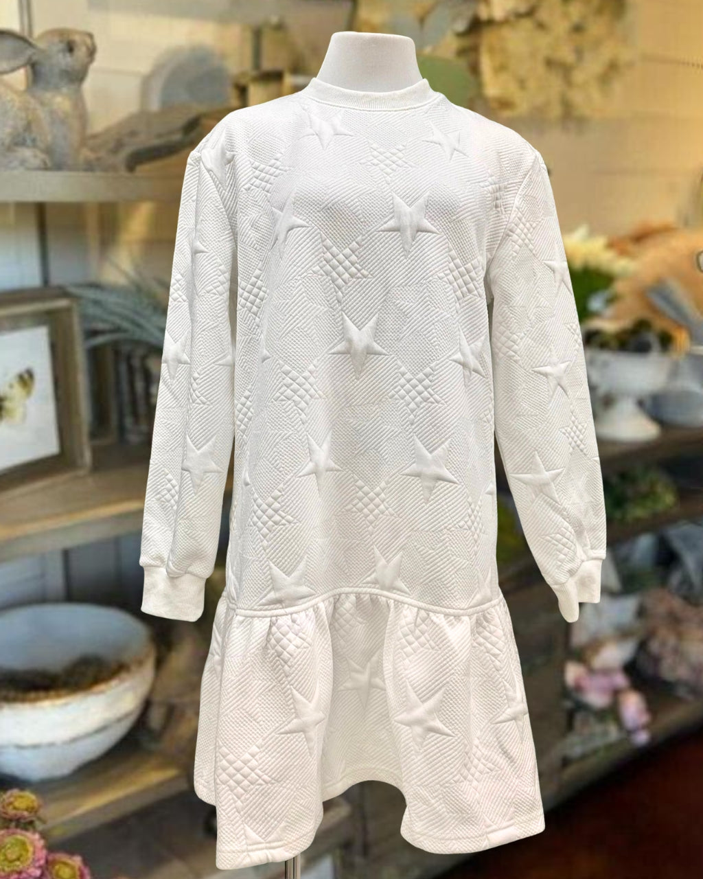Star-textured Crew Neck Dress