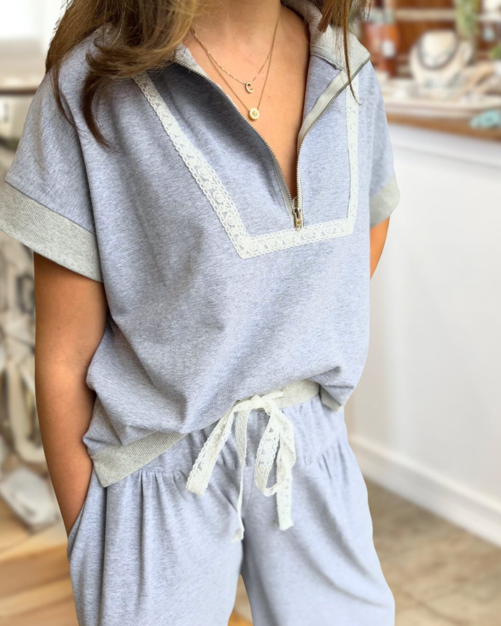 Casual Lace-Trimmed Set