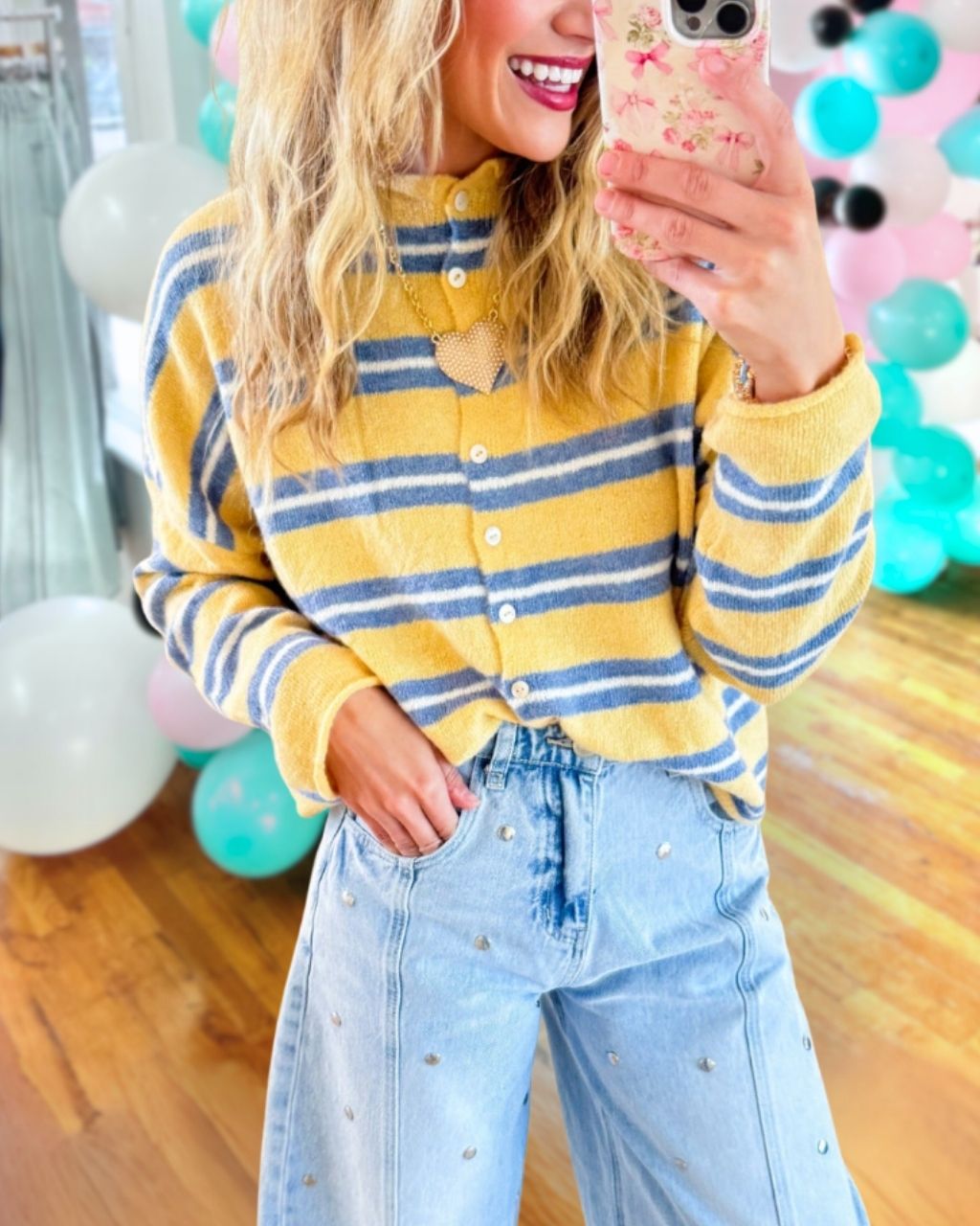 Simple Striped Button Cardigan Top