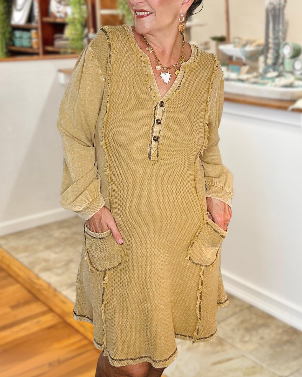 Unique Reverse-stitched Frayed Edge Dress