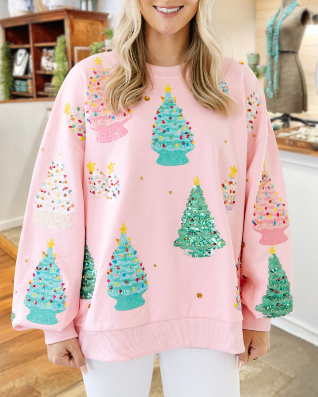 Cute Christmas Tree Sequin Pullover