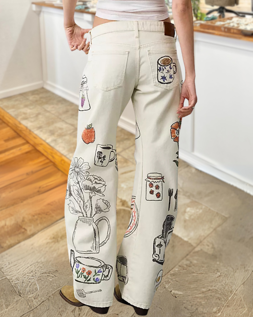 Playful Hand-Drawn Print Pants