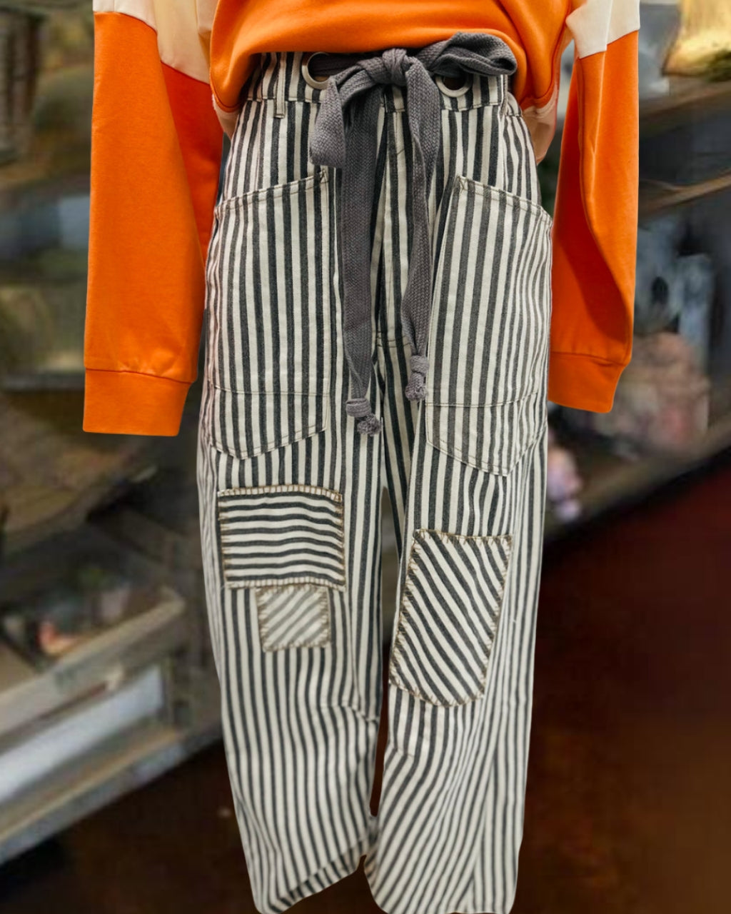 Stylish Patch Striped Pants