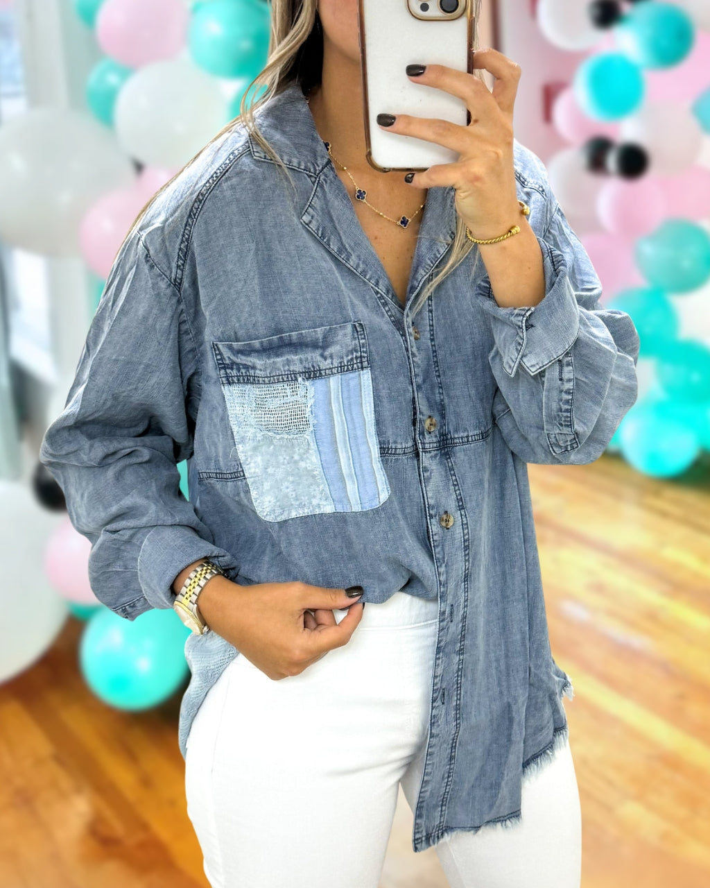 Stylish Patchwork Denim Shirt