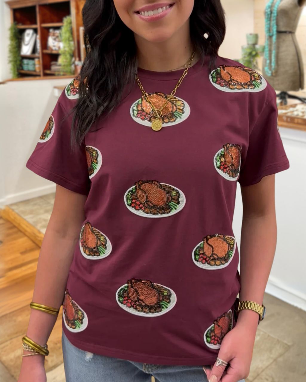 Turkey Dinner Plate Sequin Tee