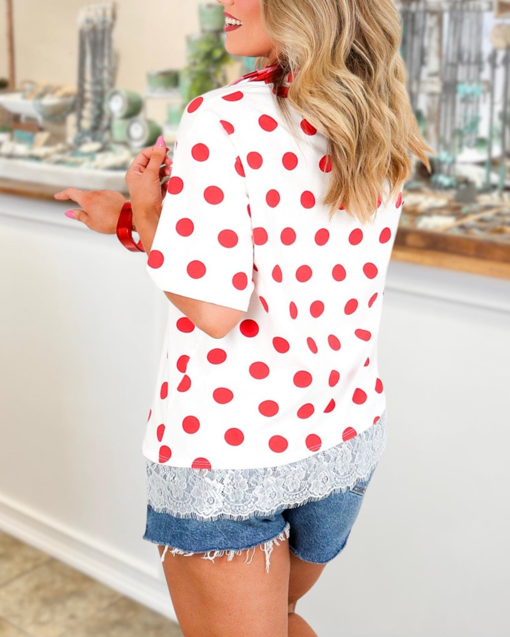 Polka Dot Lace Hem Top