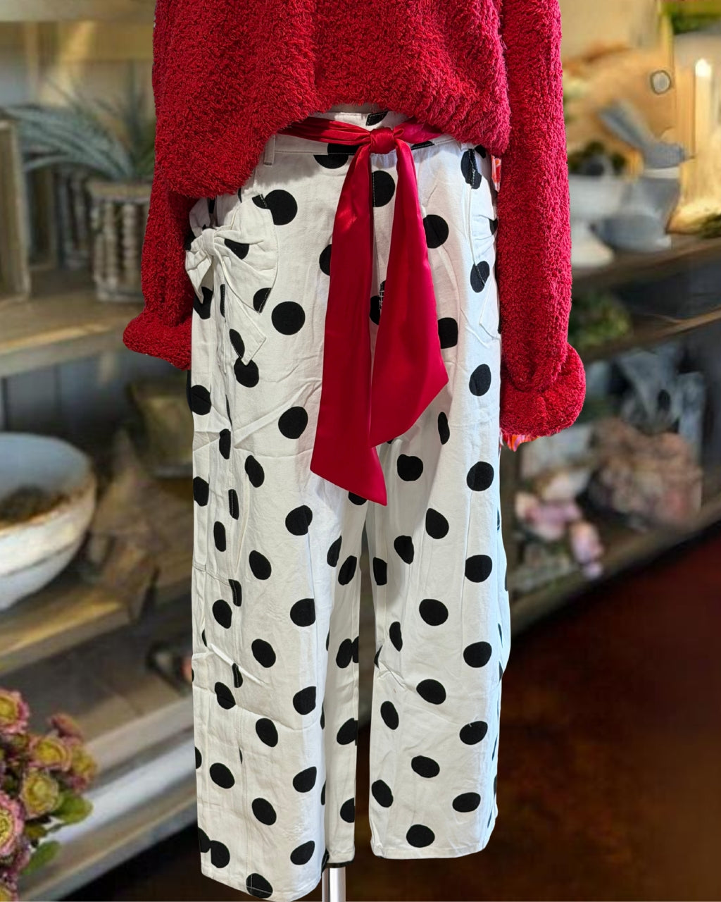 Bow Pockets Polka-Dot Pants