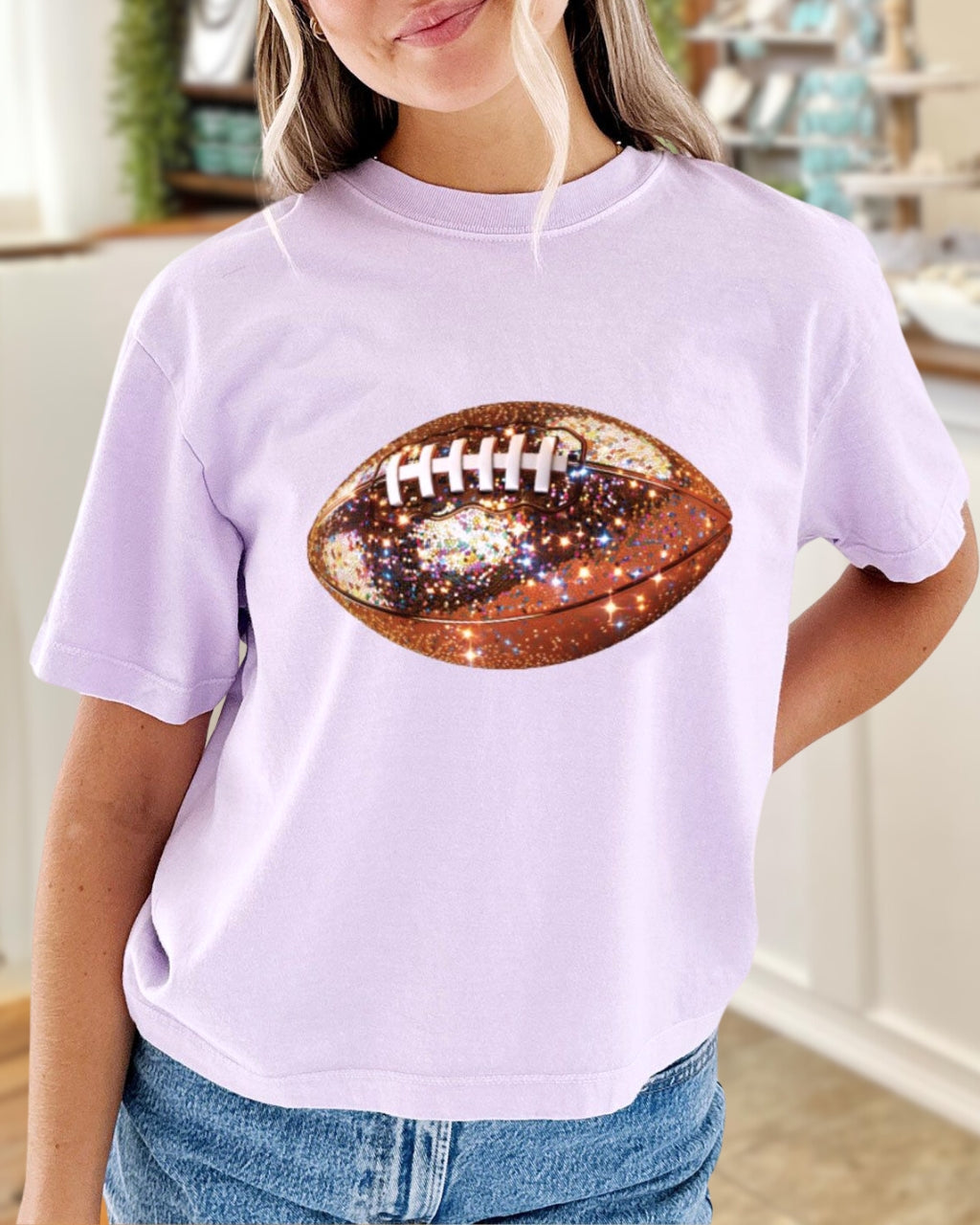Glitter Football Print T-Shirt
