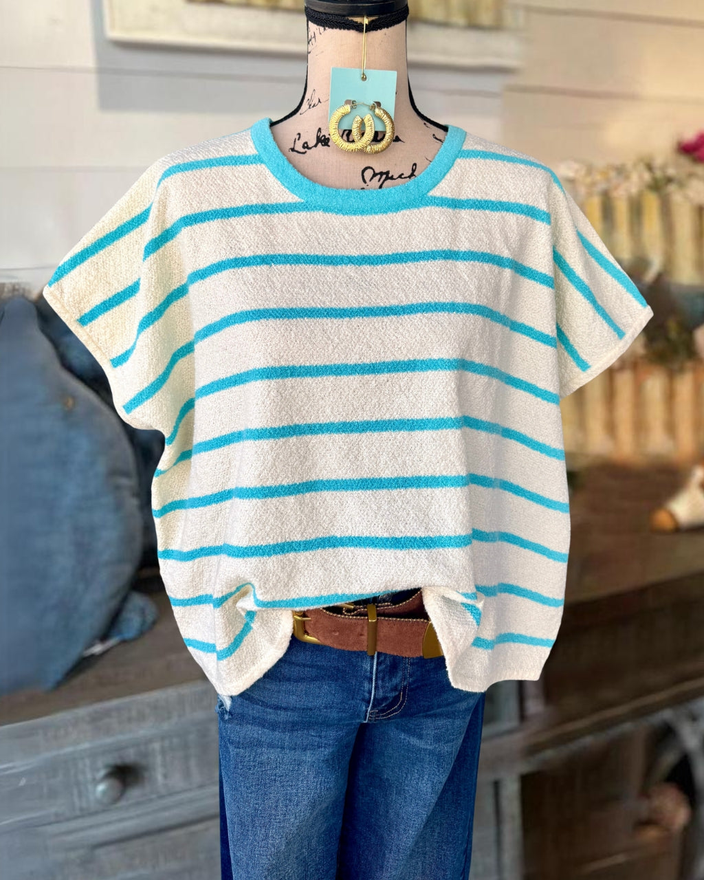 Striped Cap Sleeve Roundneck Top