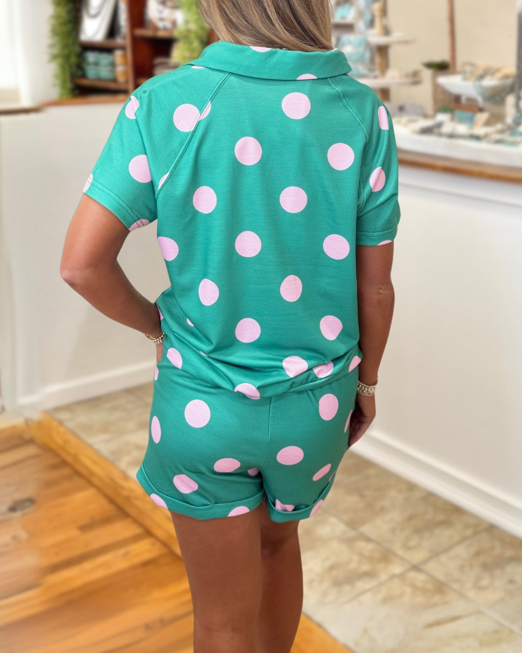Color-blocked Polka Dot Shorts Set