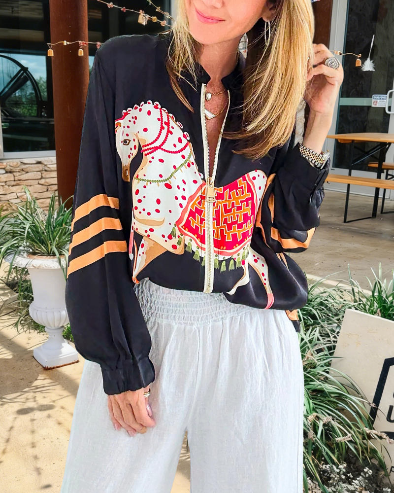 Horse Striped Zip-Up Jacket