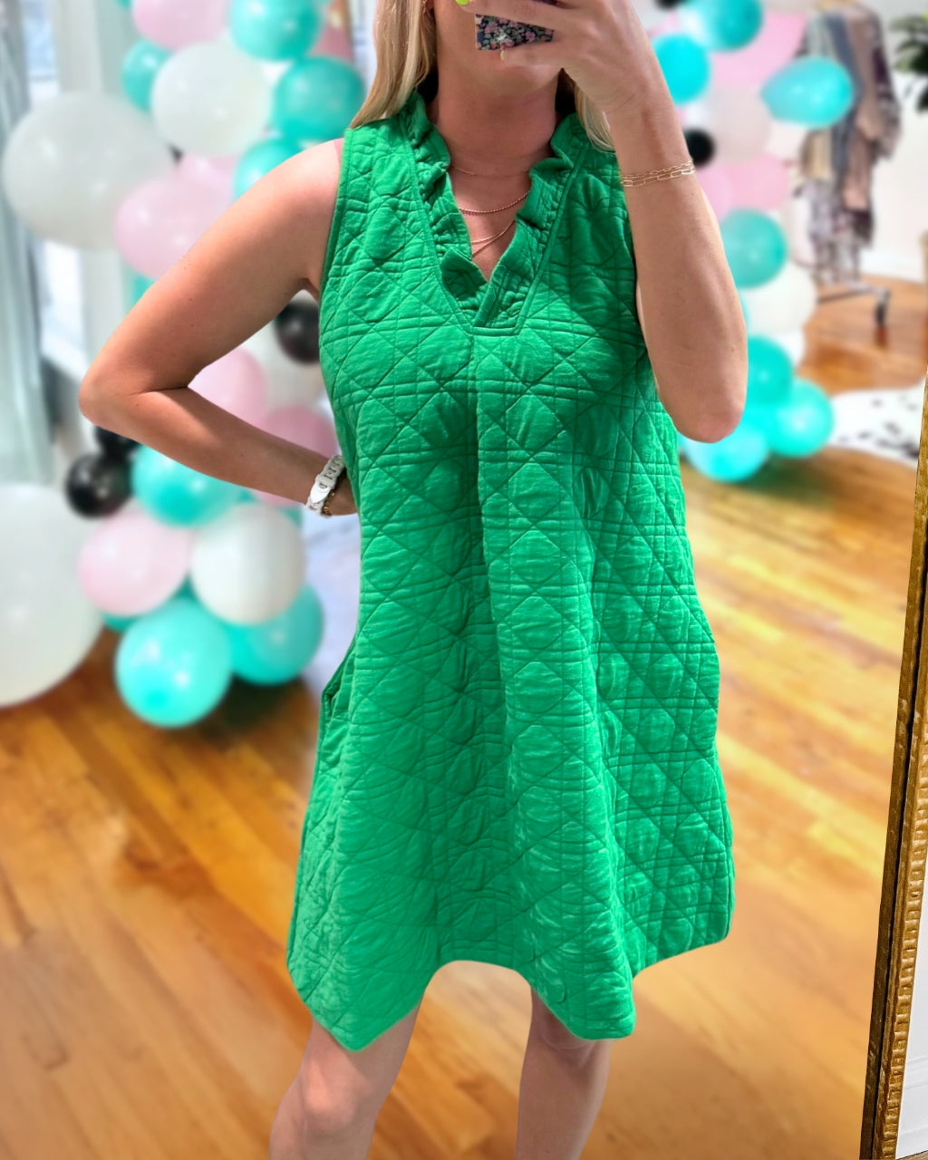 Quilted Sleeveless V-neck Dress