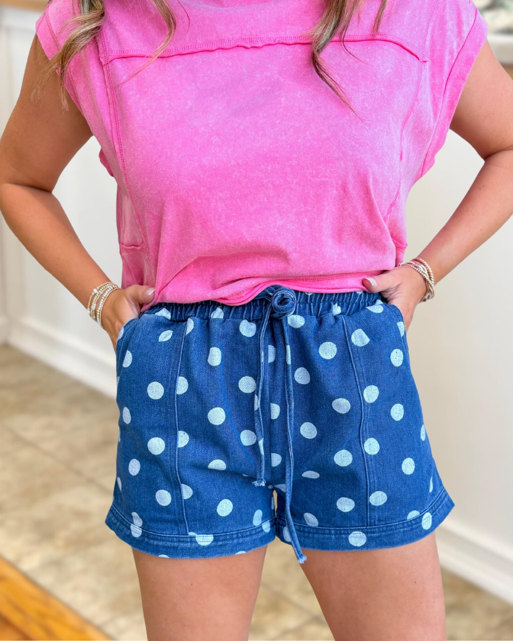 Playful Polka Dot Denim Shorts
