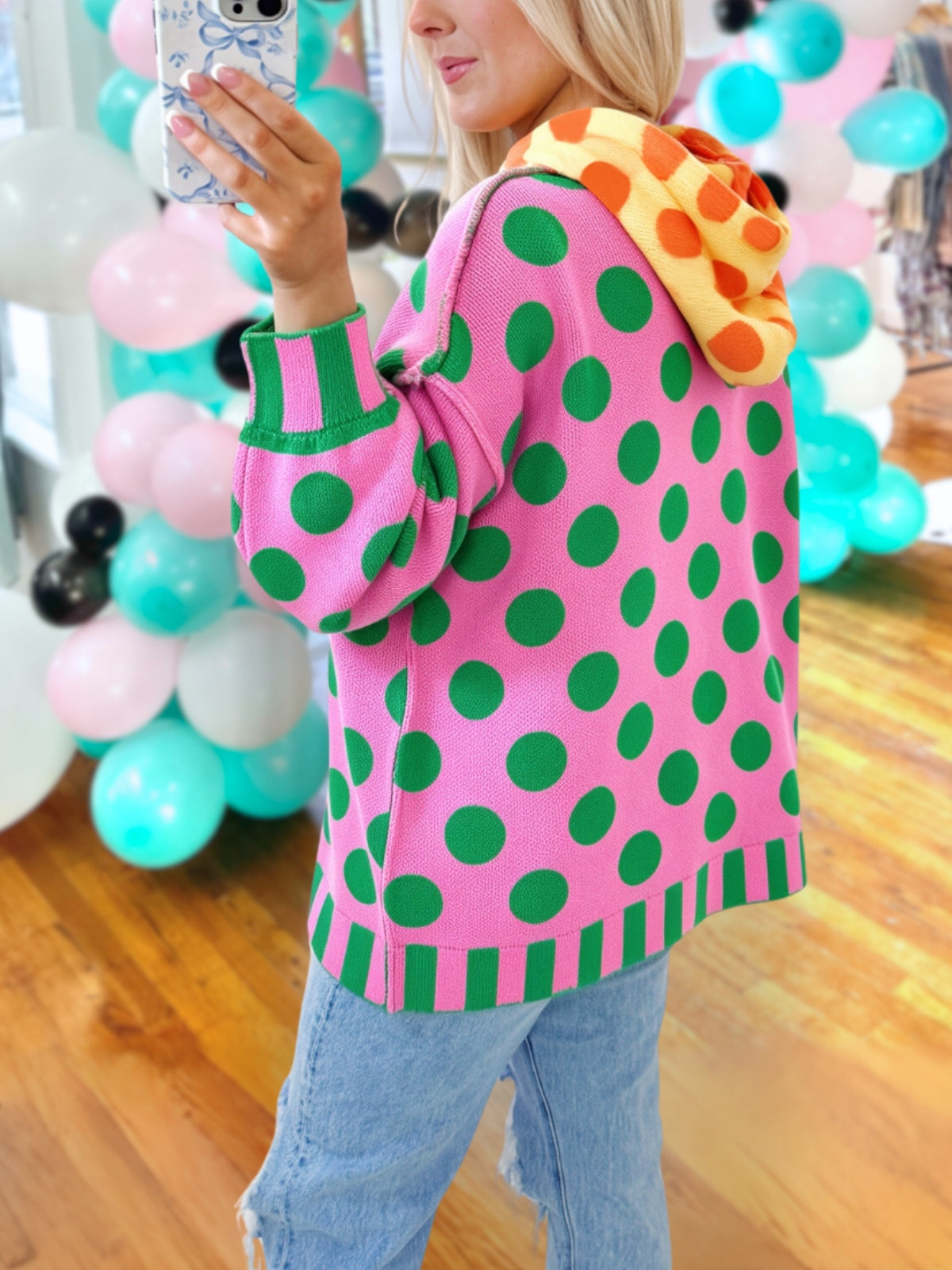 Playful Polka-Dot Color-Block Hoodie