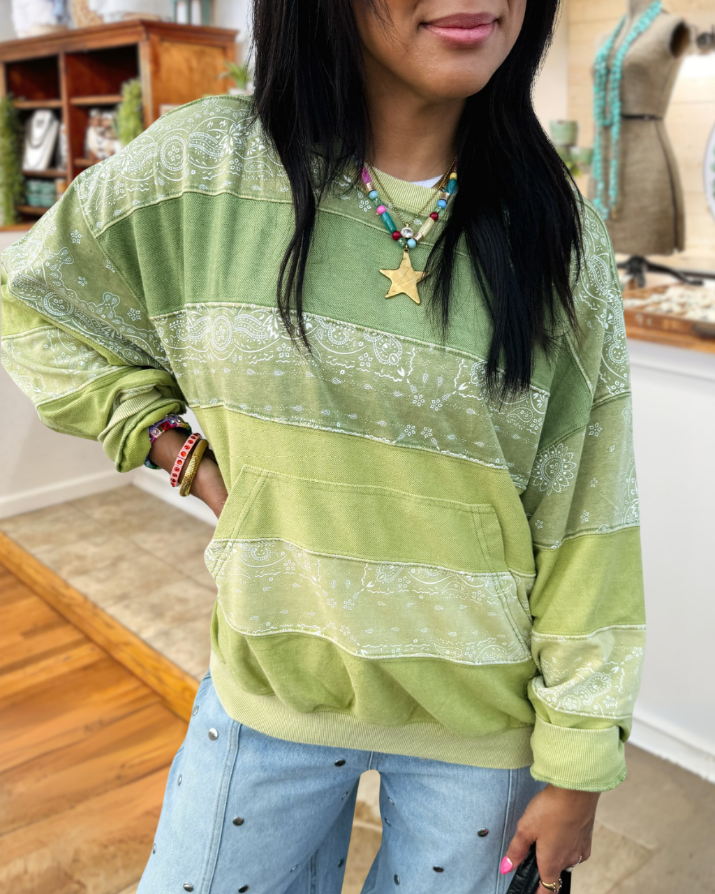 Paisley Print Patchwork Pullover