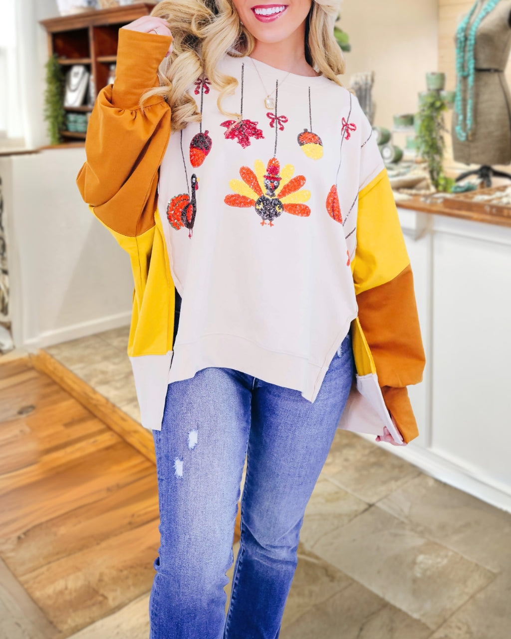 Thanksgiving Turkey Sequined Sweatshirt