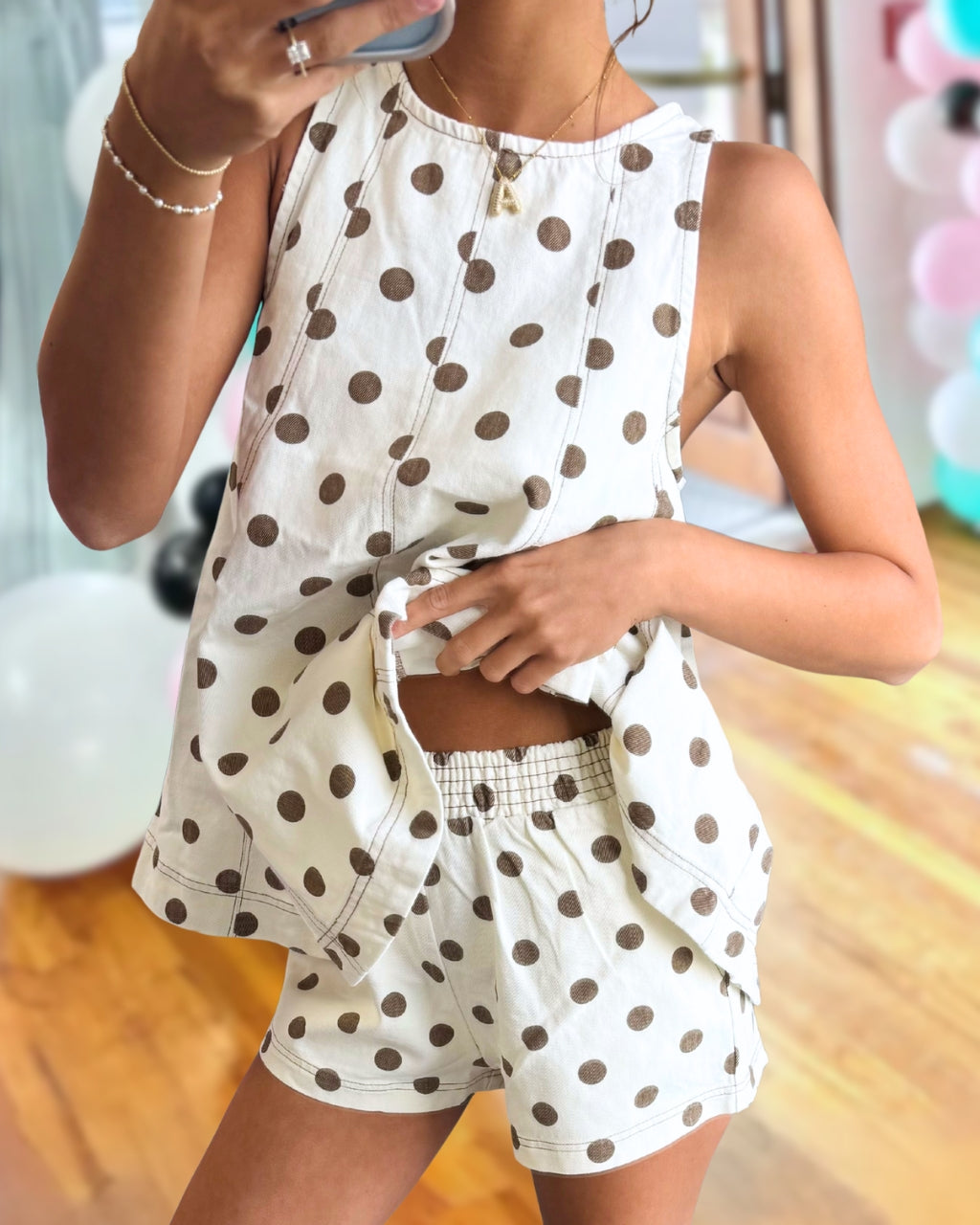 Polka Dot Sleeveless Shorts Set