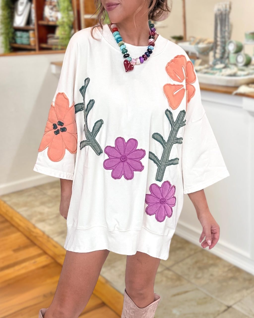 Floral Patch Oversized Top