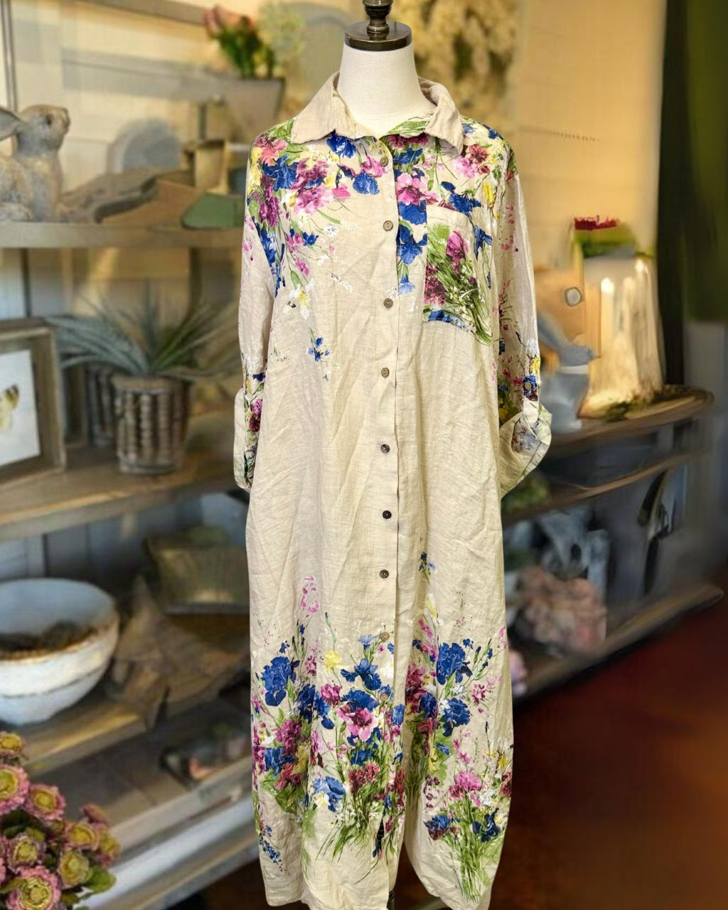 Charming Floral Shirt Maxi Dress