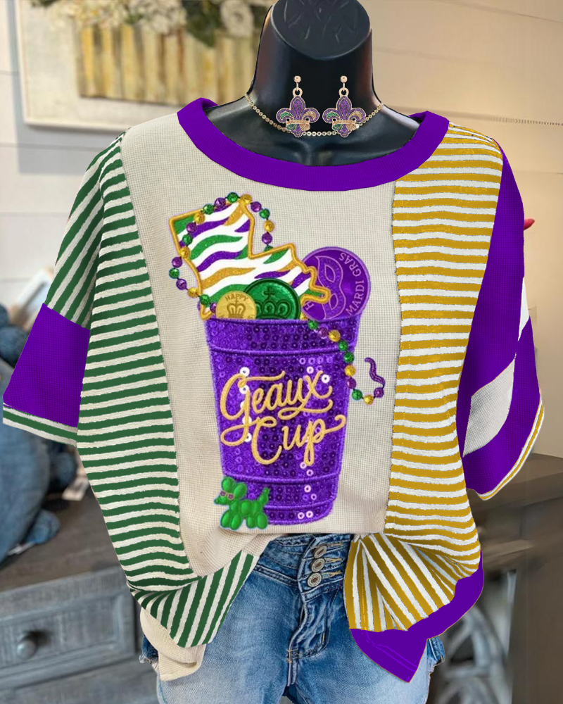 Mardi Gras Color-blocked Striped T-shirt
