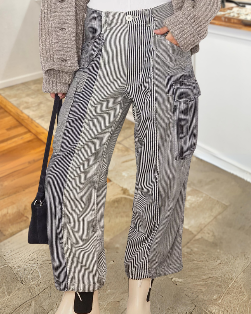 Striped Patchwork Cargo Pants