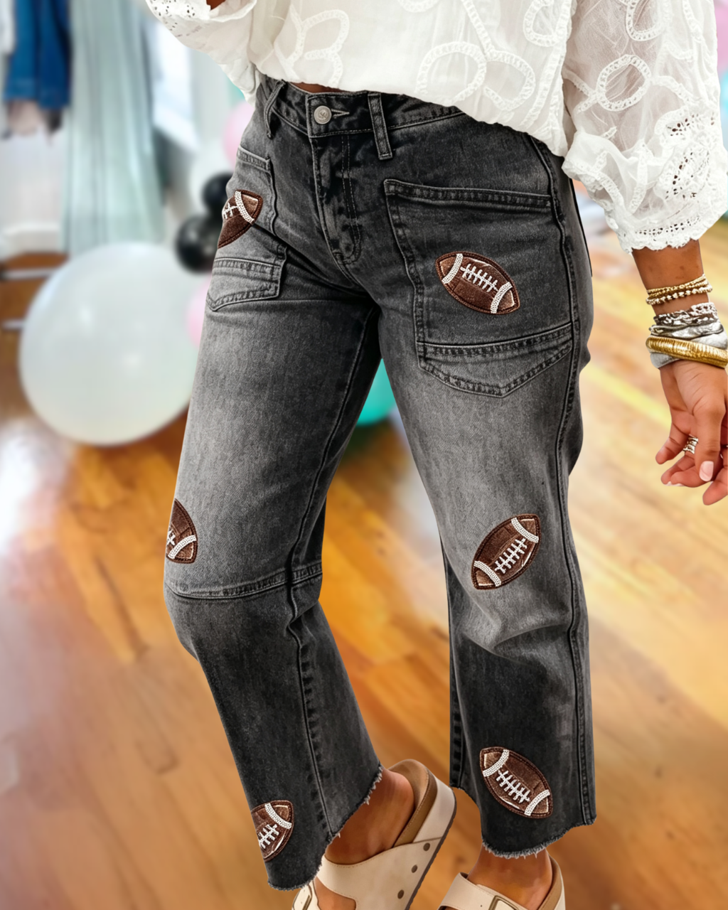 Football Themed Sequined Jeans