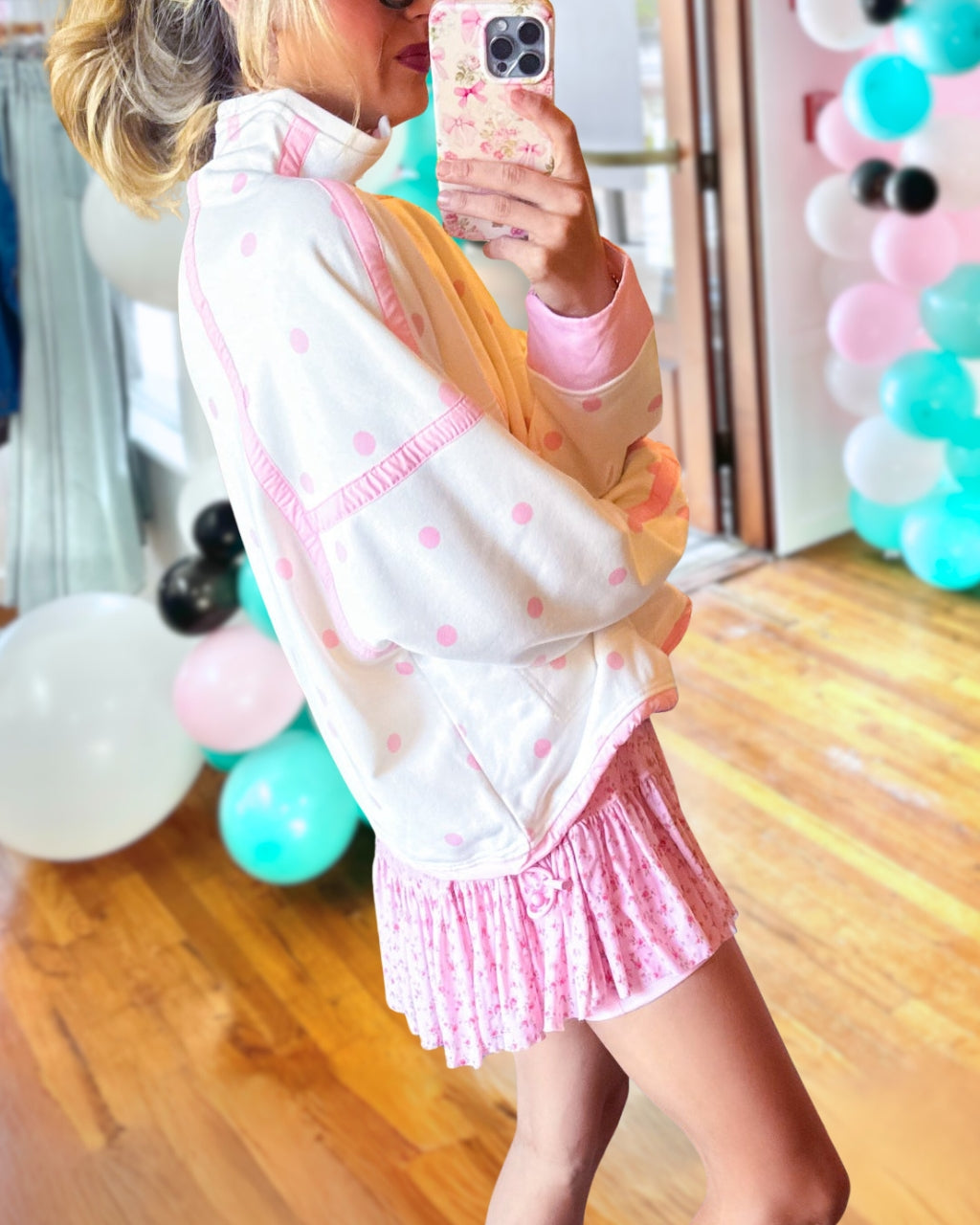 Chic Polka-dot Half-zip Pullover