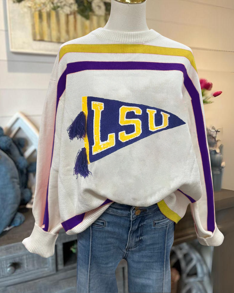 LSU Embroidered Striped Sweater
