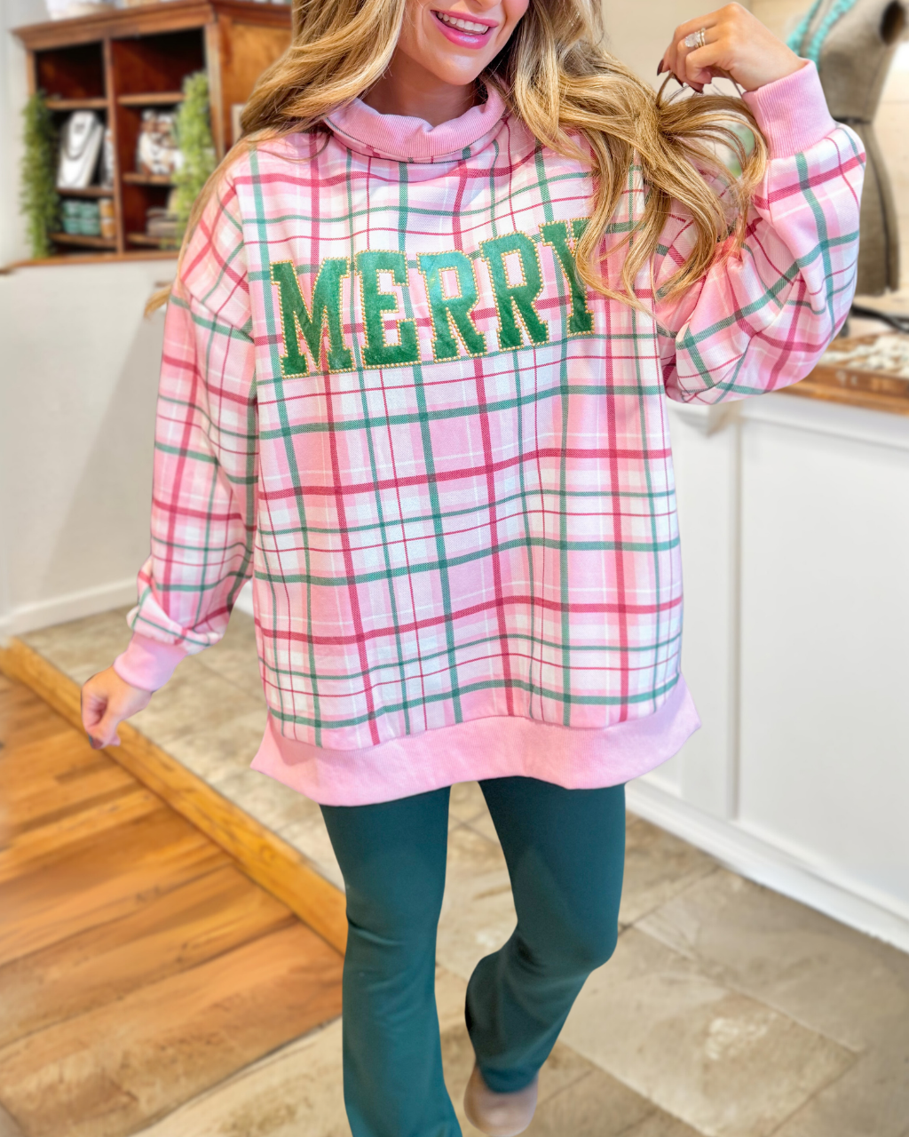 MERRY Embroidered Plaid Pullover