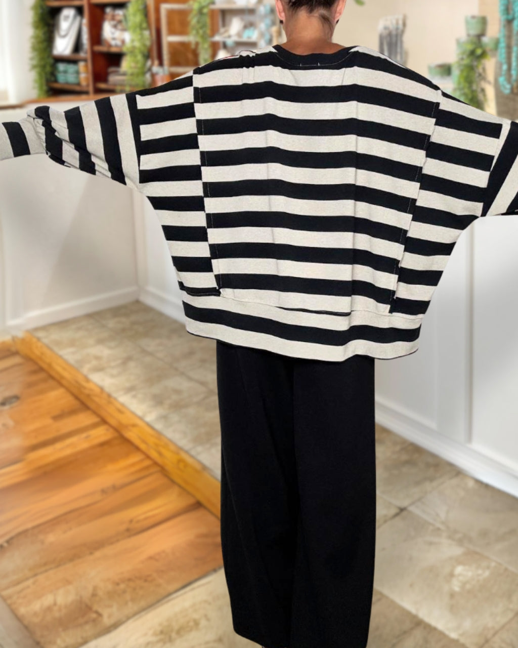 Slouchy Staggered Striped Top