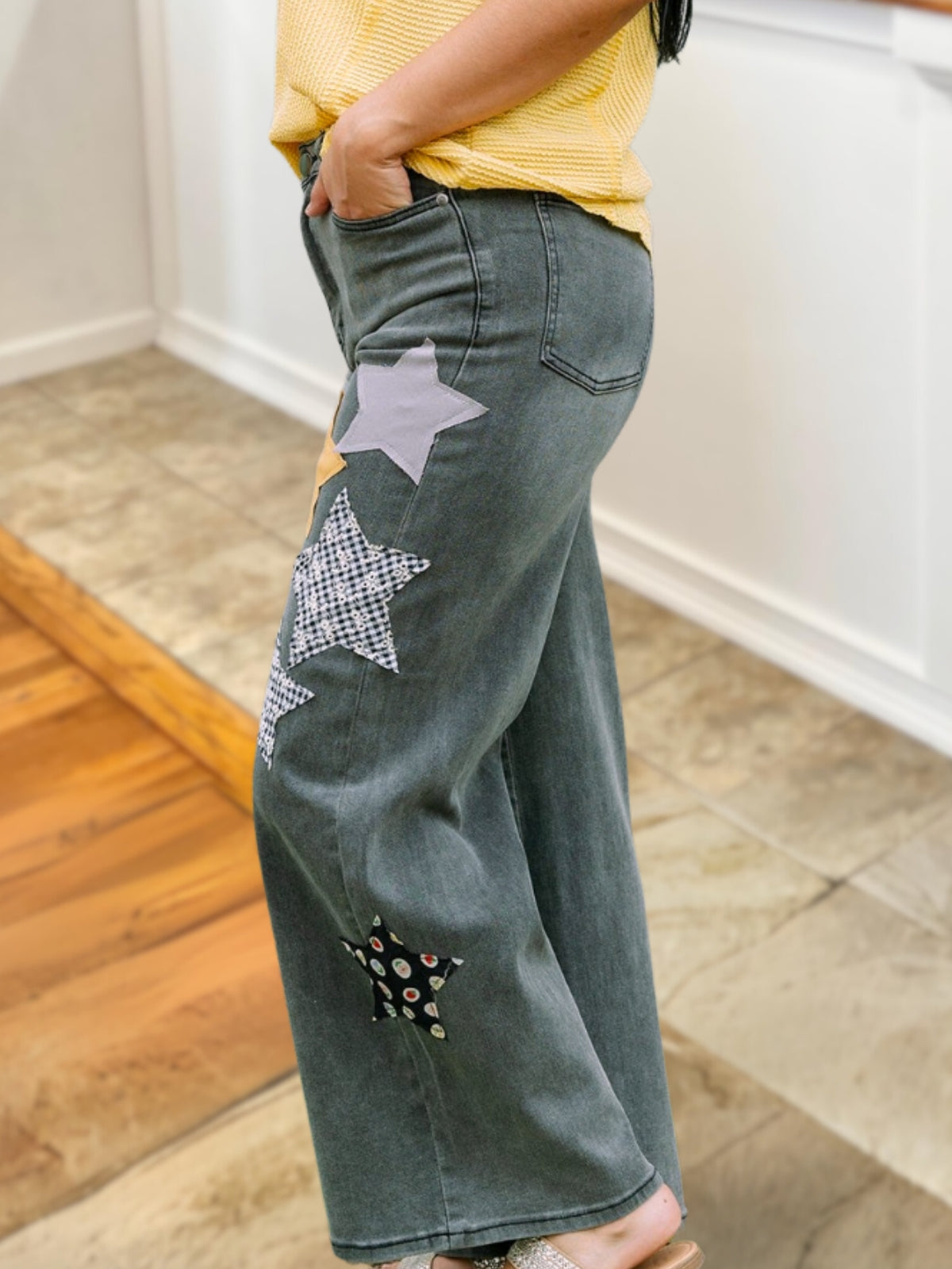 Star Embroidered Patch Jeans