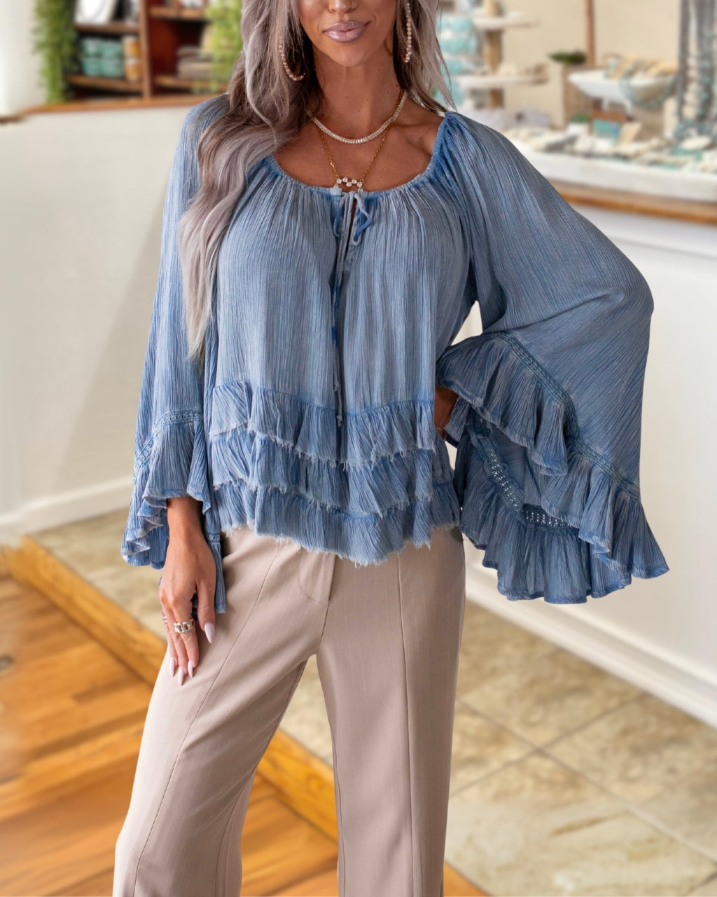 Effortless Ruffle Crinkle Blouse
