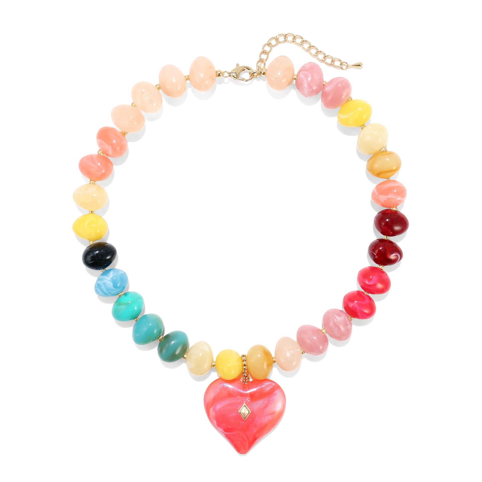 Rainbow Resin Heart Pendant Necklace