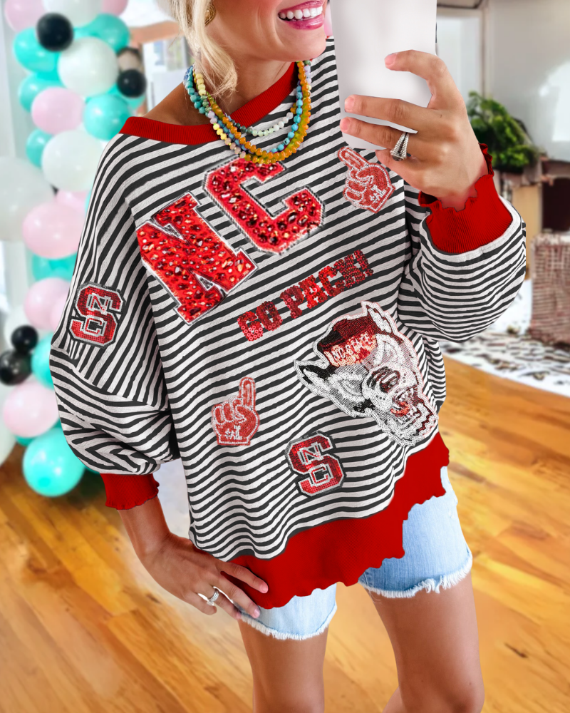 NC State Sequin Stripe Sweatshirt