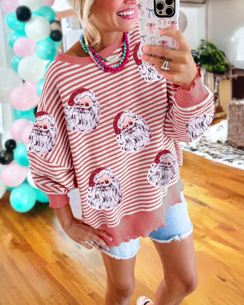 Sequin Santa Striped Sweatshirt