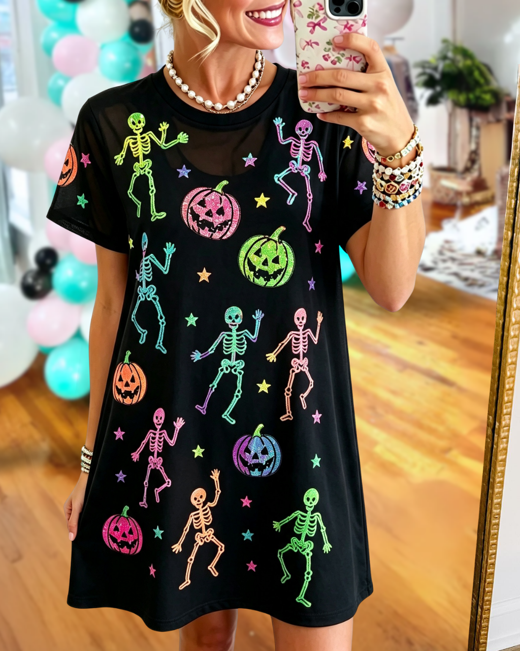 Skull Pumpkin Dancing Sequin Dress