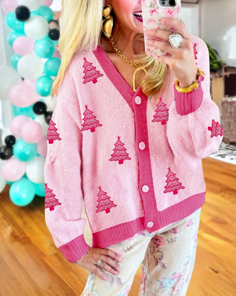 Christmas Tree Embroidered Cardigan